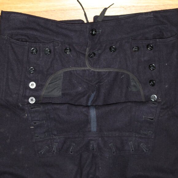 Vintage US Navy Sailor Blue Wool Cracker Jack Button Front Flare Leg Pants 31x29 - Picture 5 of 12